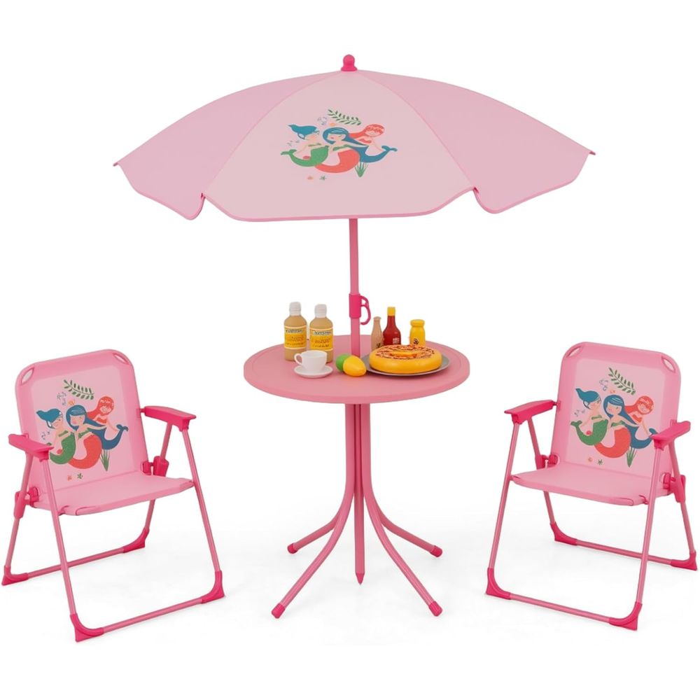 Kids Outdoor Umbrella Chair - Çocuk Piknik Masası, 2 Katlanır Sandalyeli