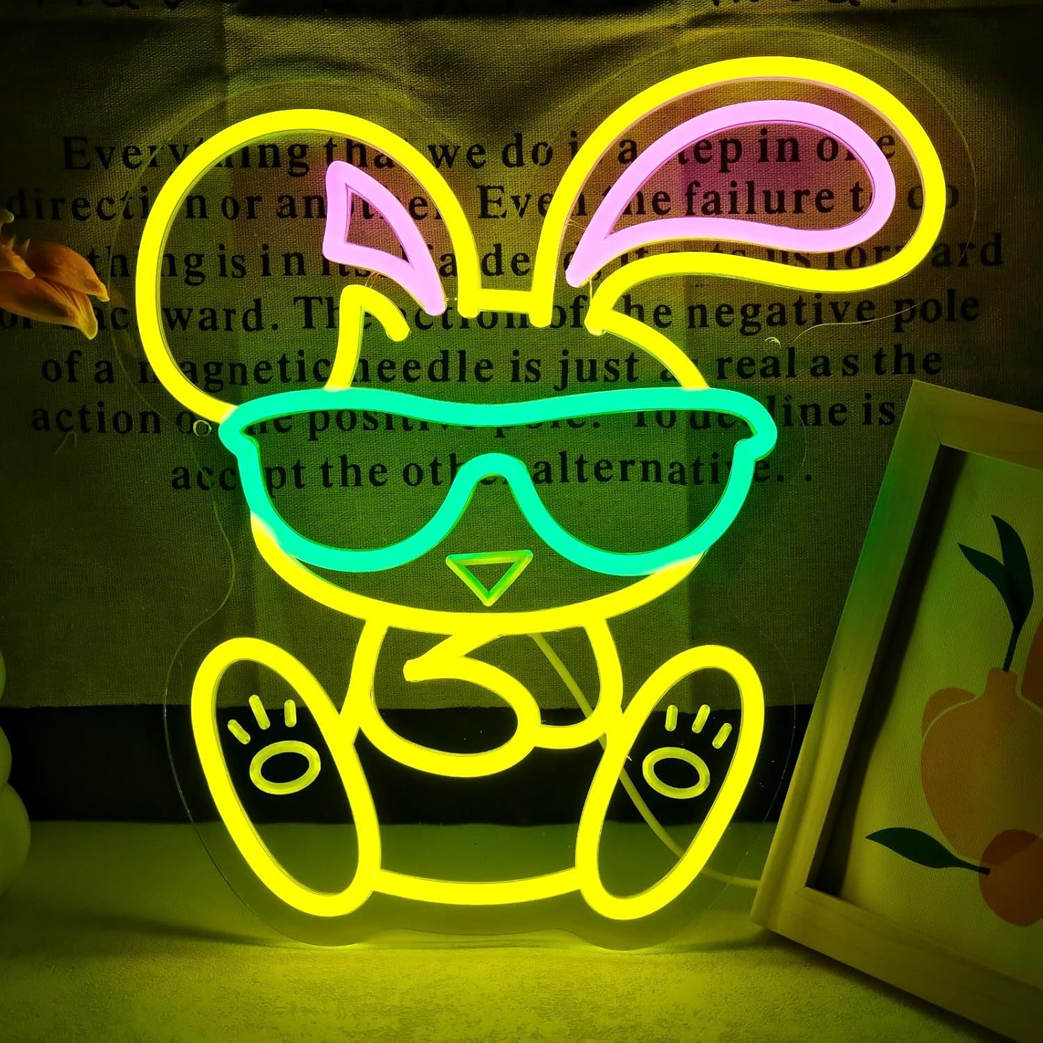 Kids Outdoor Ideas - Gözlük Takan Sevimli Tavşan Neon Tabela